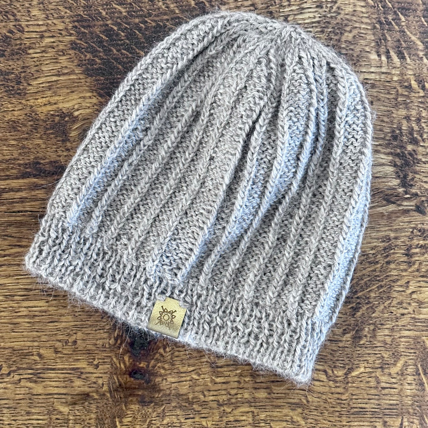 Adult Hand-knitted Rib Knit Beanie, Small, Taupe