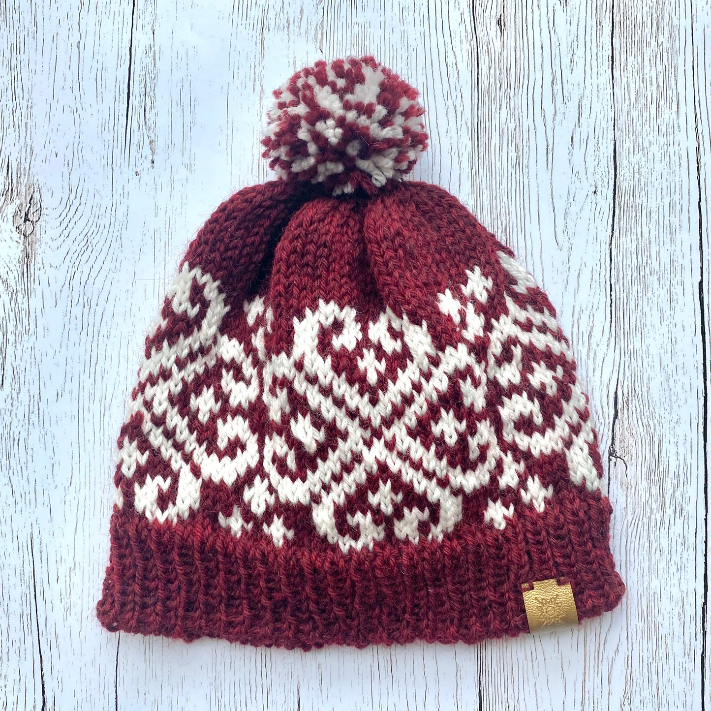Adult Handknitted Nordic Hat with Pompom, Size Small