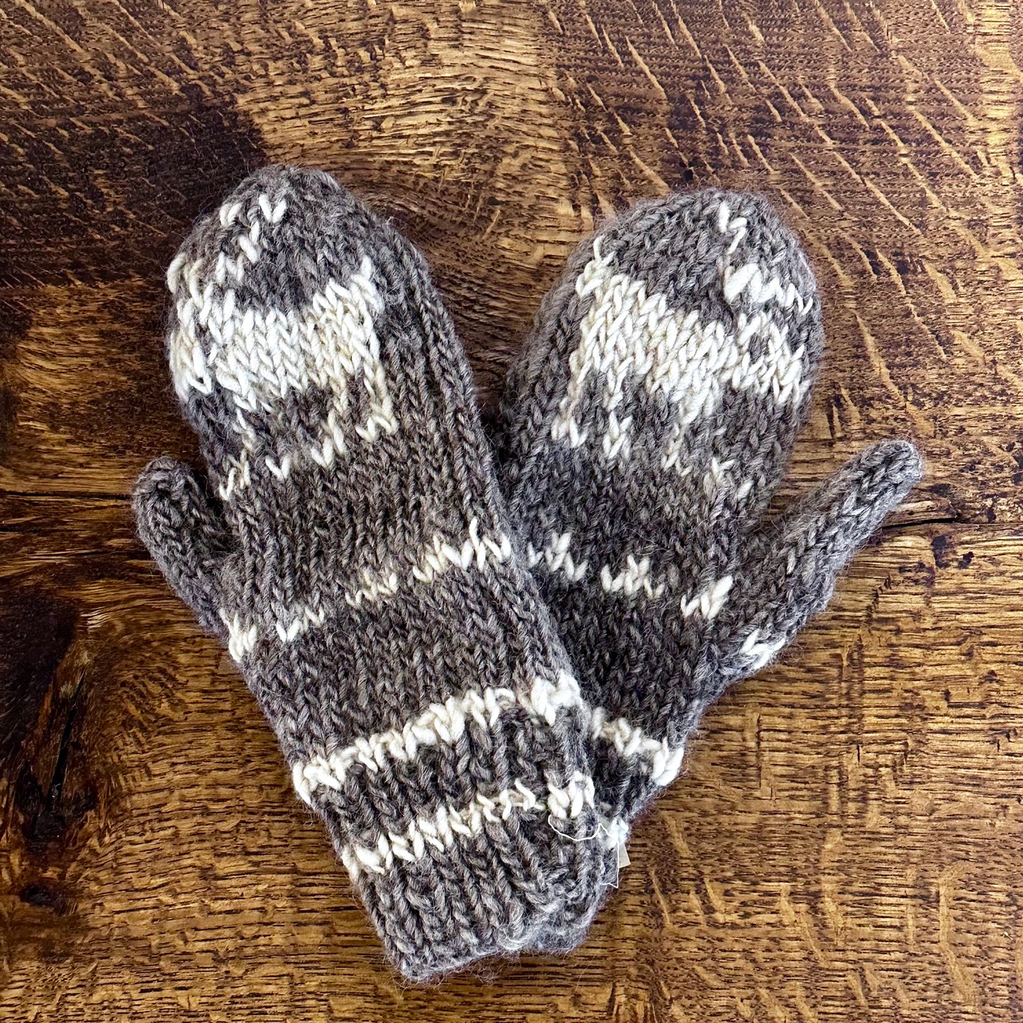 Hand-Knitted Wool Mittens w/Animals