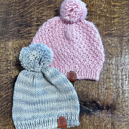 Baby Handknitted Beanie with Pompom