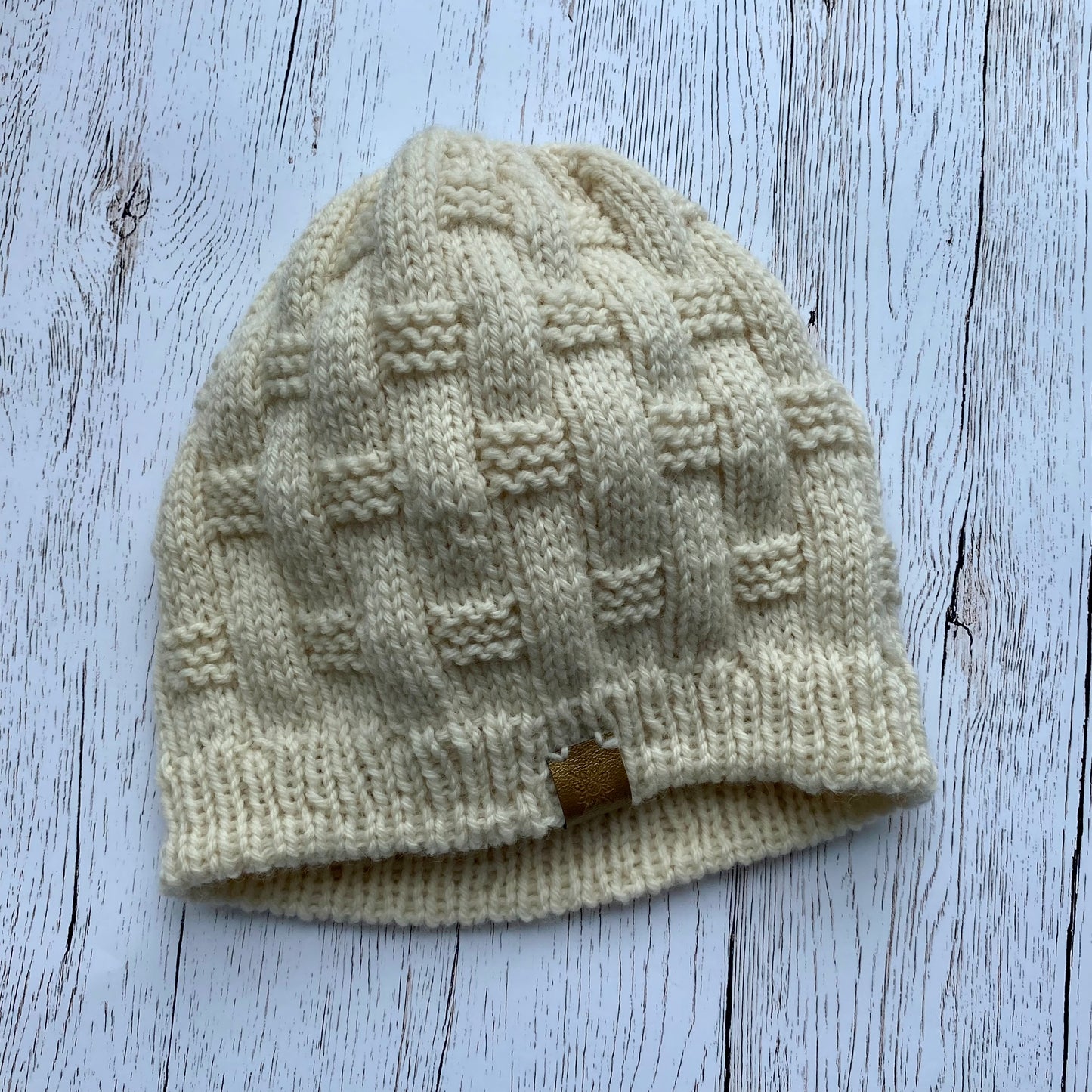 Adult Handknitted Graphic Knit Hat, Small, Ivory