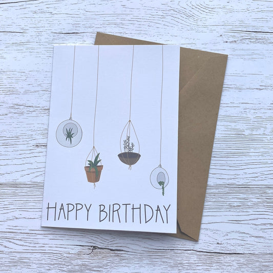 Happy Birthday Greeting Card with Hanging Plants