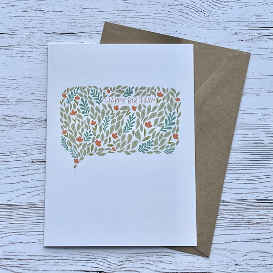 Happy Birthday Greeting Card with Floral Speech Bubble