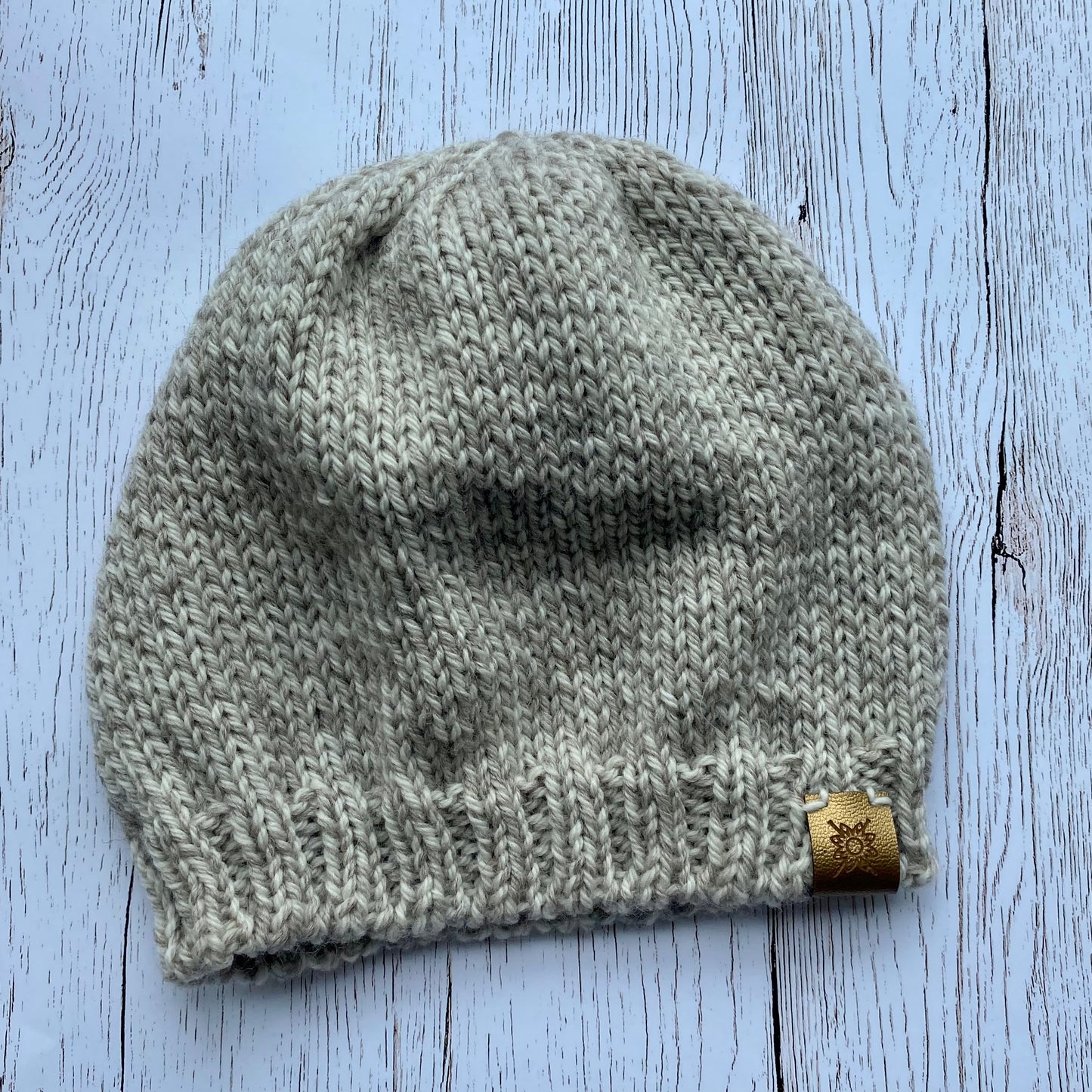 Adult Handknitted Ragg Wool Hat, Medium, Light Gray/Ivory